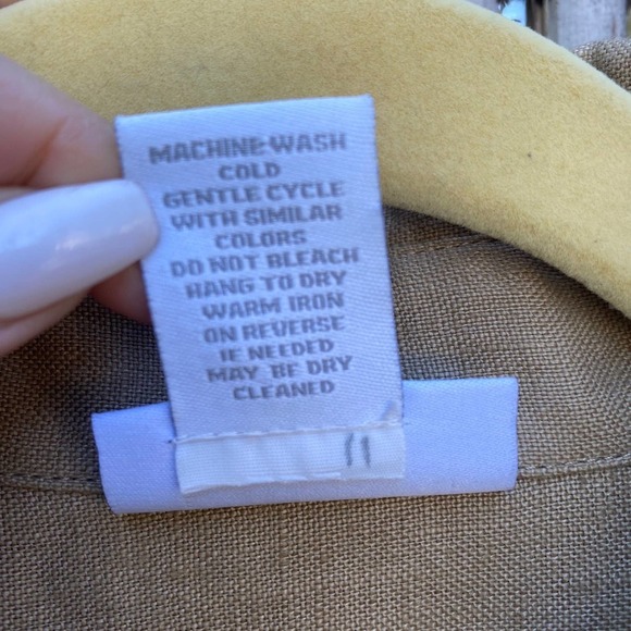 Soft Surroundings Tan 100% Linen Lagenlook long line button front shirt sz L - Picture 10 of 11